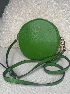 Michael Kors Green Pebble Leather Round Crossbody with Gold Accents